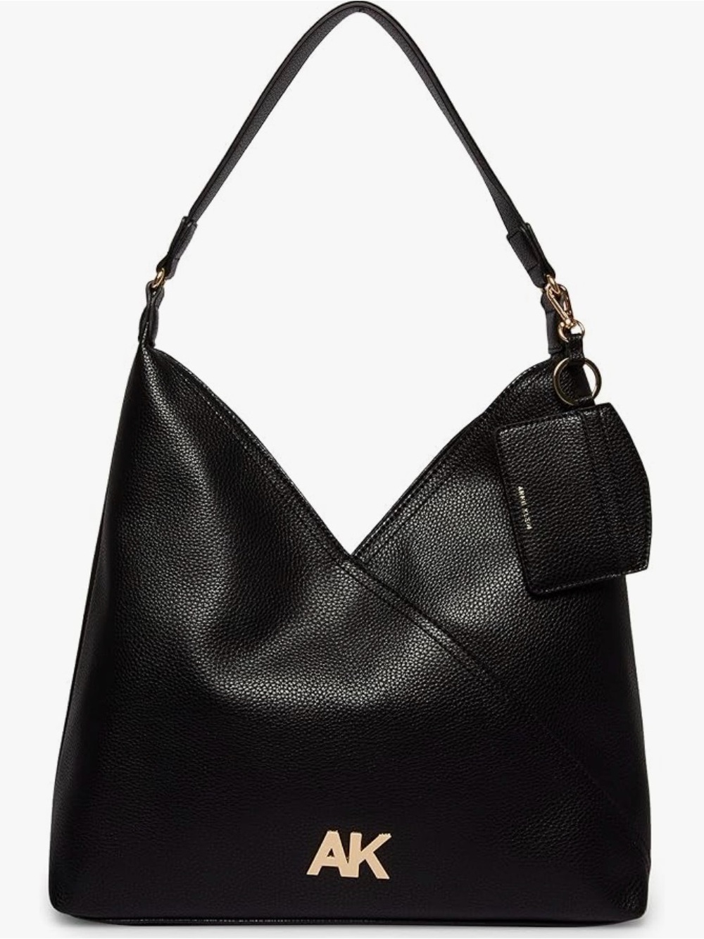 Anne Klein Black Leather Slouch Shoulder Bag with Gold AK Logo - Picture 3 of 11